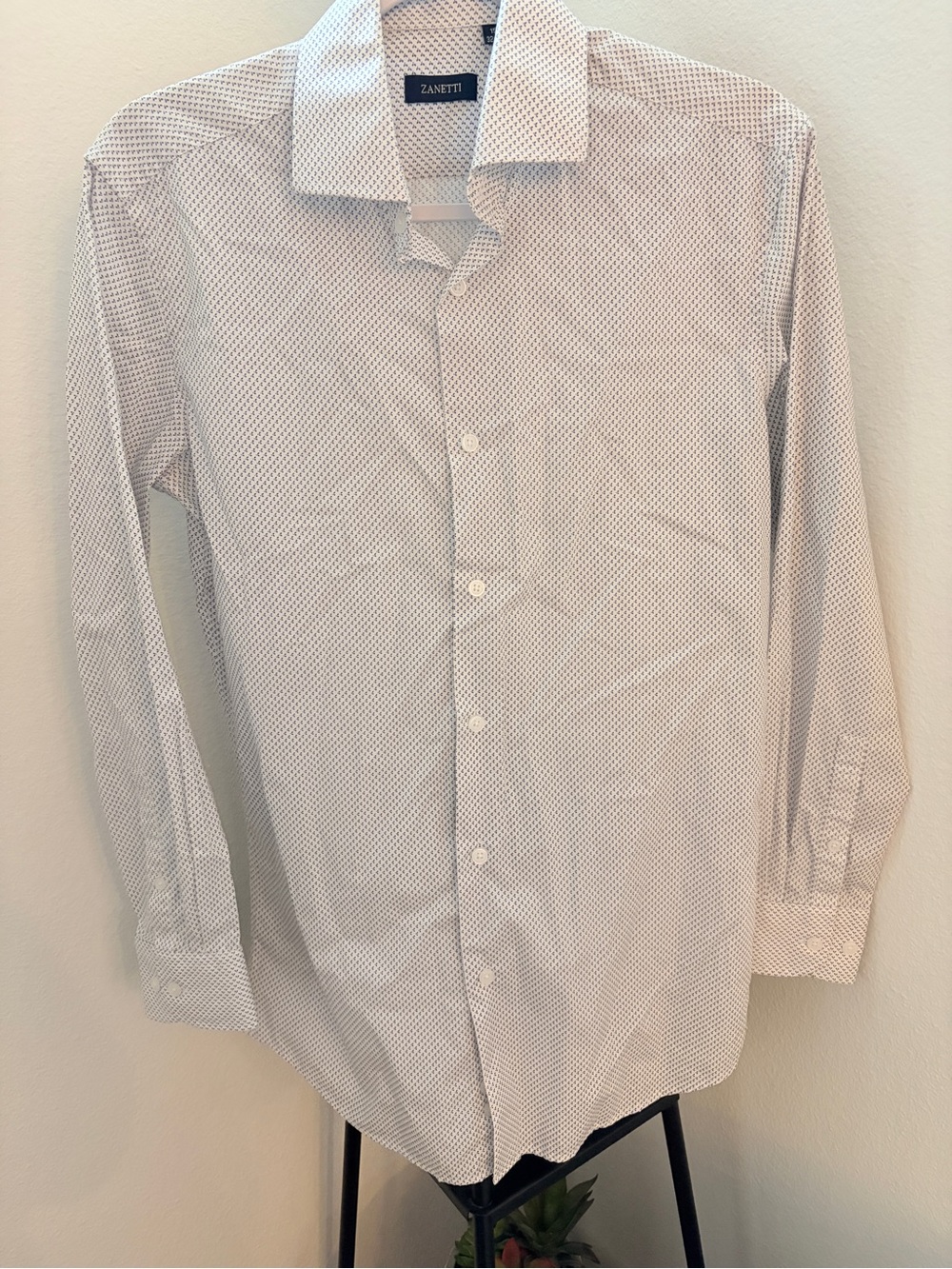 Zanetti White Dress Shirt with Navy Micro Print